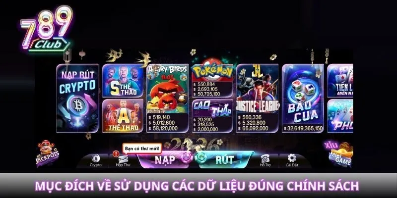 chính sách bảo mật 789Club Mục đích về sử dụng các dữ liệu đúng chính sách