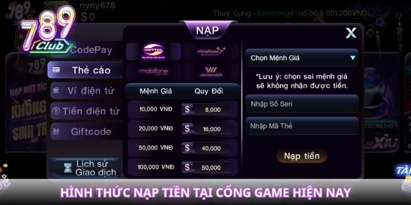 Hình thức nạp tiền tại cổng game hiện nay