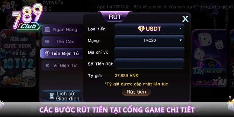 Các bước rút tiền tại cổng game chi tiết